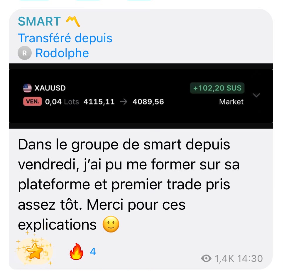 Rodolphe partage une opération et remercie Smart pour les explications de la plateforme.